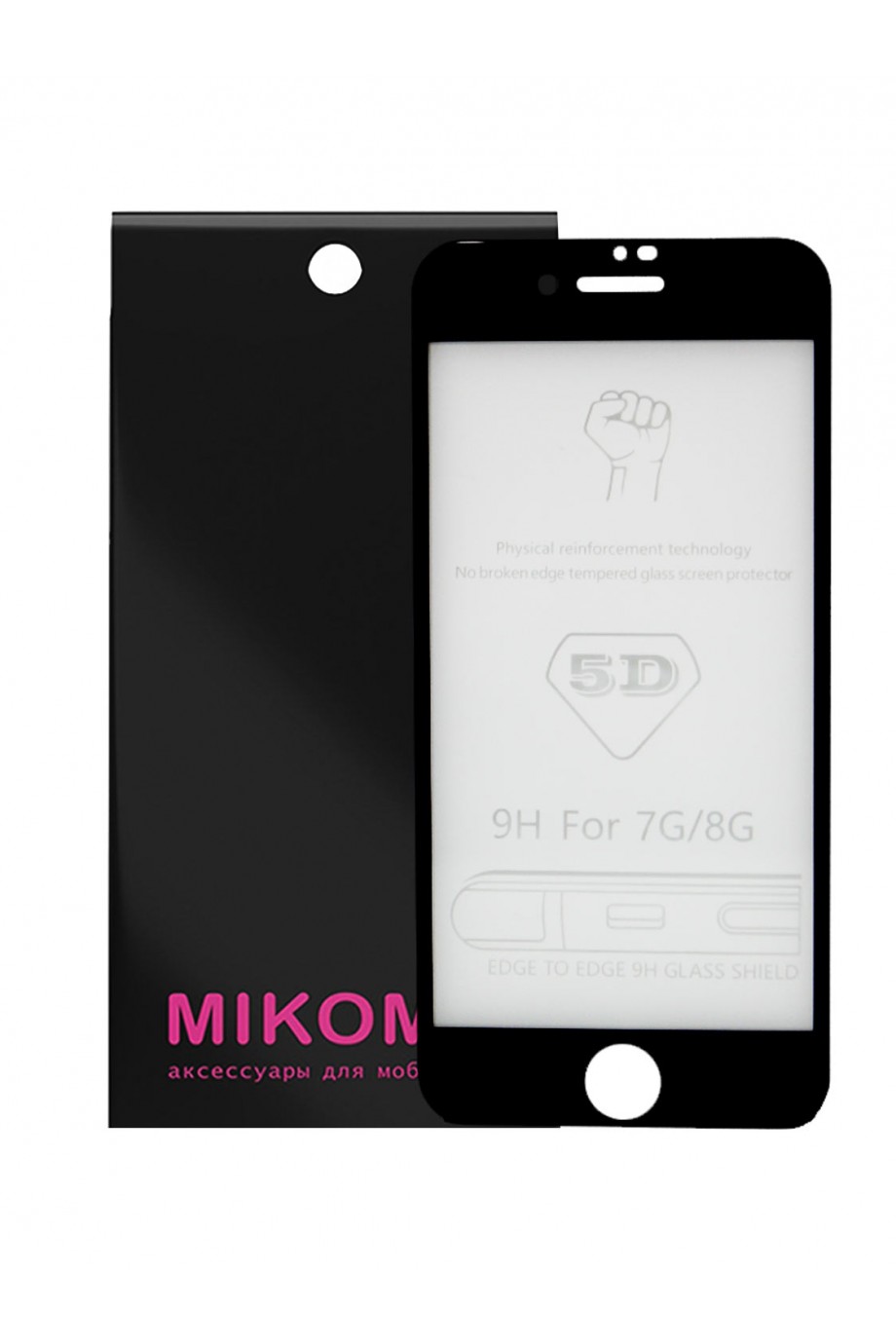Защитное стекло 5D Mikomo для iPhone 8, черная рамка, полный клей