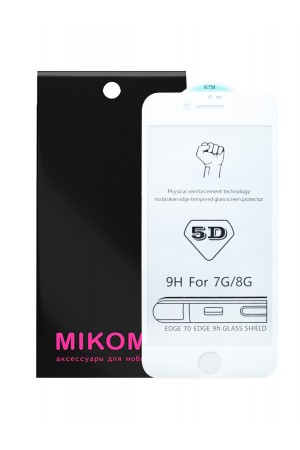 Защитное стекло 5D Mikomo для iPhone 7, белая рамка, полный клей