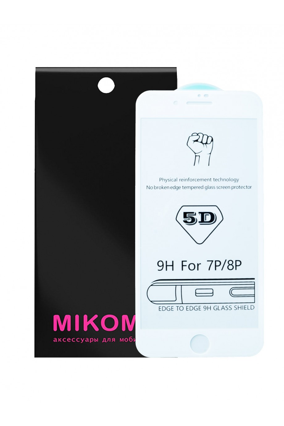 Защитное стекло 5D Mikomo для iPhone 7 Plus, белая рамка, полный клей