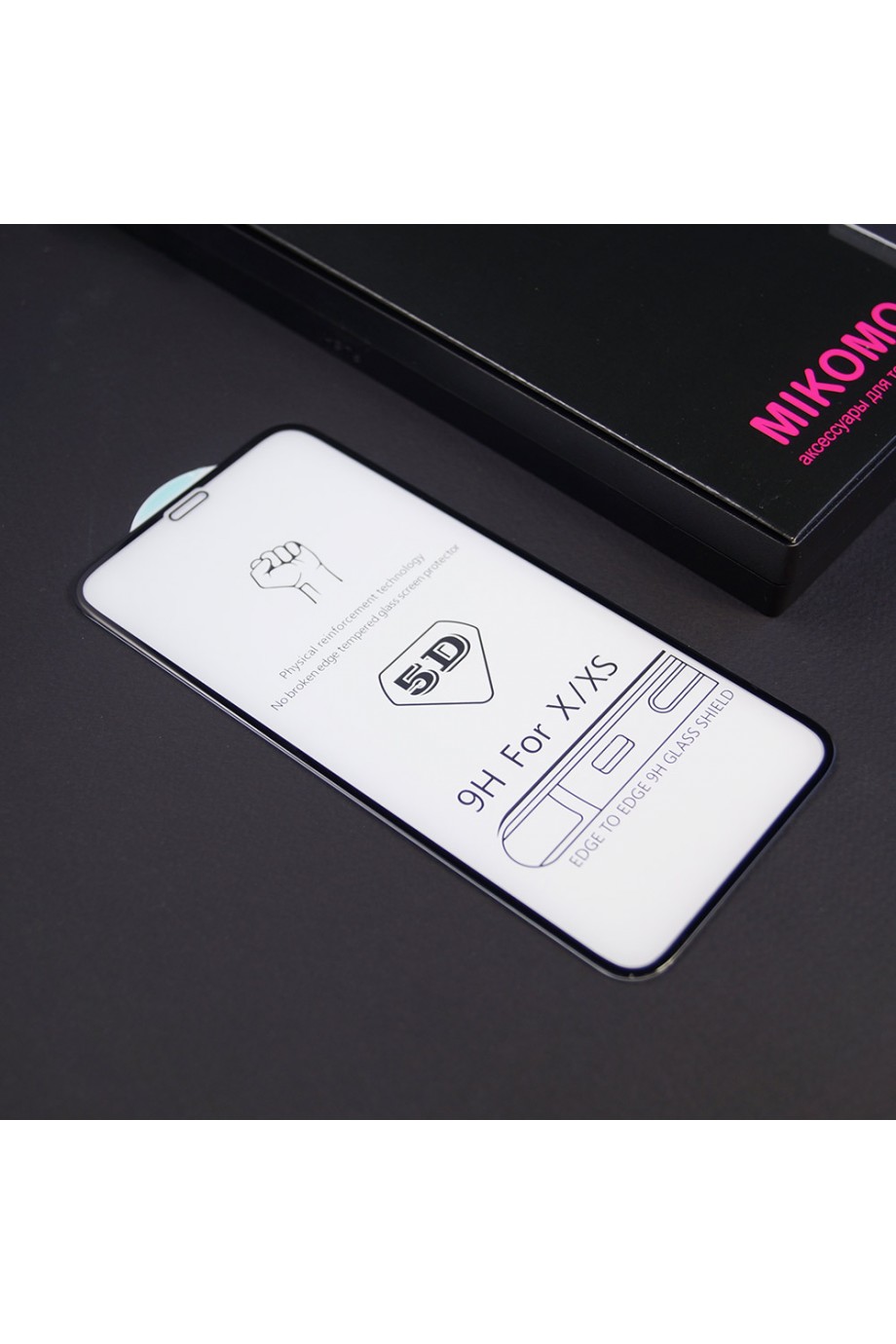 Защитное стекло 5D Mikomo для iPhone X, черная рамка, полный клей