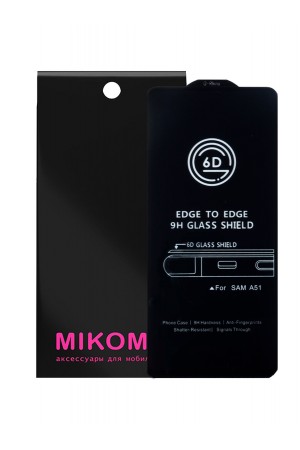 Защитное стекло 6D Mikomo для Samsung Galaxy A51, Premium Black, черная рамка, полный клей