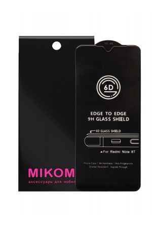 Защитное стекло 6D Mikomo для Xiaomi Redmi Note 8T, Premium Black, черная рамка, полный клей