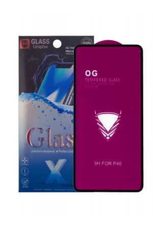 Защитное стекло 5D Glass Unipha для Huawei P40, OG series, черная рамка, полный клей