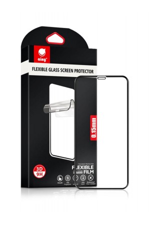 Гибридное защитное стекло 3D Ainy для iPhone XR, черная рамка, полный клей