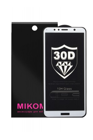 Защитное стекло 30D Mikomo для Huawei Y6 Prime 2018, белая рамка, полный клей