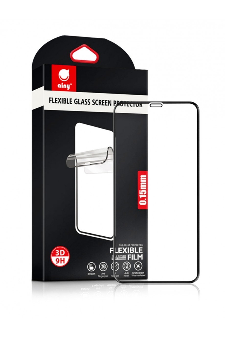 Гибридное защитное стекло 3D Ainy для iPhone 11 Pro Max, черная рамка, полный клей, mk082
