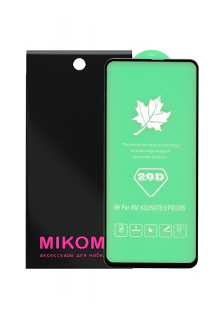 Защитное стекло 20D Mikomo для Xiaomi Redmi Note 9 Pro Max, черная рамка, полный клей, mk055