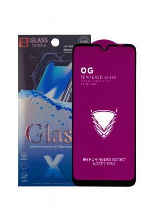 Защитное стекло 5D Glass Unipha для Xiaomi Redmi Note 7, OG series, черная рамка, полный клей, mk067