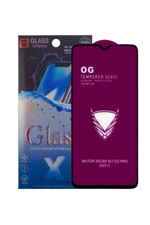 Защитное стекло 5D Glass Unipha для Xiaomi Redmi Note 8 Pro, OG series, черная рамка, полный клей