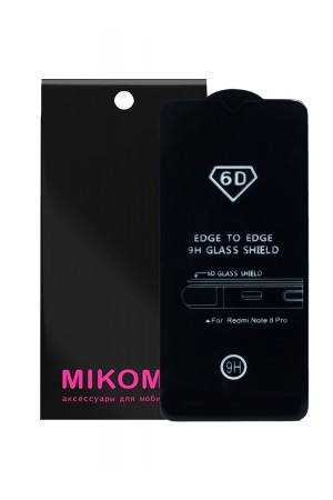 Защитное стекло 6D Mikomo для Xiaomi Redmi Note 8 Pro, Premium Black, черная рамка, полный клей