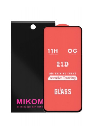 Защитное стекло 21D Mikomo для Samsung Galaxy A21, черная рамка, полный клей