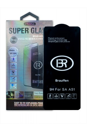 Защитное стекло 3D Brauffen для Samsung Galaxy A51, Premium Black, черная рамка, полный клей