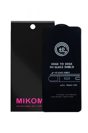 Защитное стекло 6D Mikomo для Xiaomi Redmi K30, Premium Black, черная рамка, полный клей
